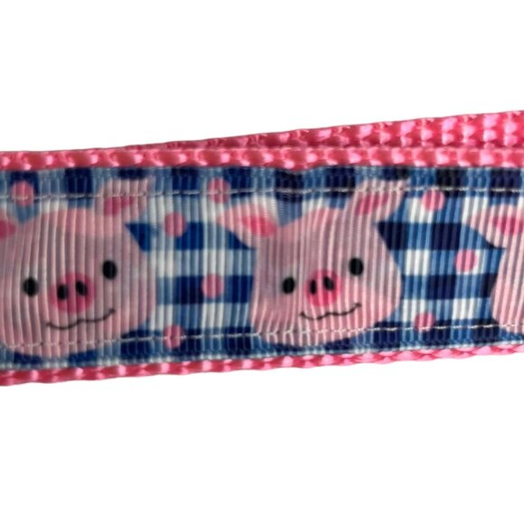 Dog Leash Pink Pigs Blue Checked 1" x 61" - Picture 4 of 4